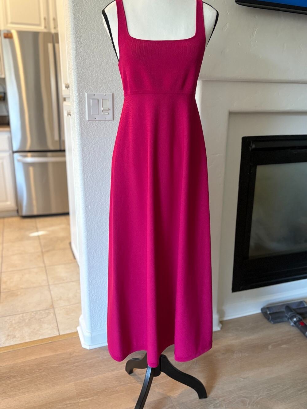Scanlan Theodore Crepe Knit Dress Magenta Midi A-Line Designer L 6-12